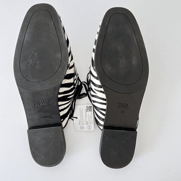 NEW ZARA Calf Hair Leather Zebra Print Mules Open Back Loafer - Picture 11 of 16